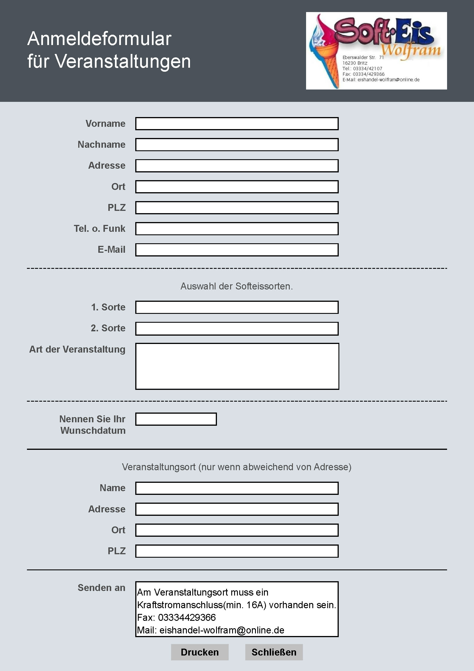 Anmeldeformular für Veranstaltungen